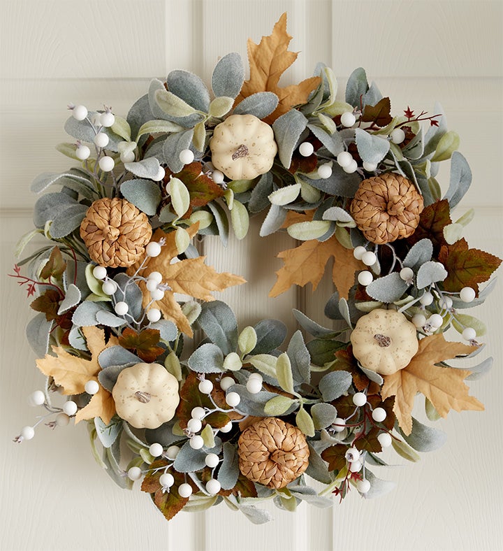 Ivory Pumpkin Autumn Wreath   22"