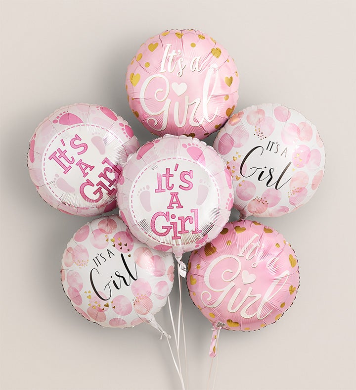 1-800-Flowers Gift Wrapping Delivery Air-Rangement - Baby Girl Mylar Balloons Half Dozen