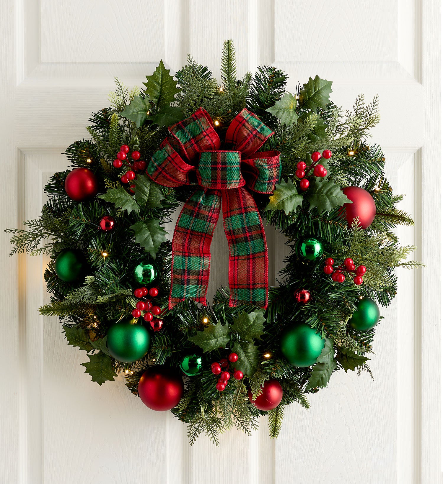 Merry & Bright Wreath with Lights  24"