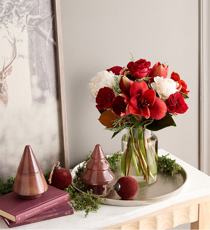 Luxe Holiday Amaryllis Peony Rose Bouquet