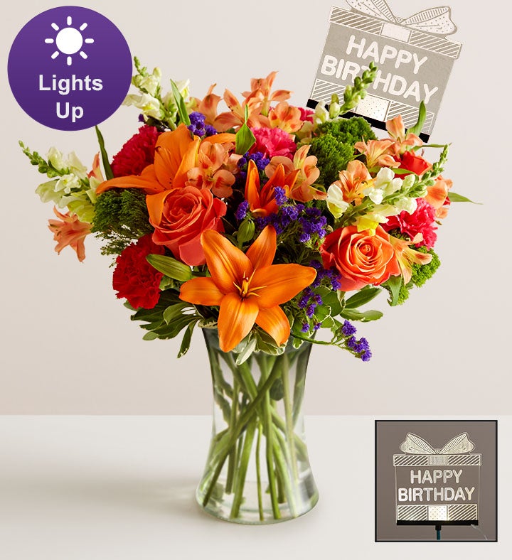 Vibrant Floral Medley™ with Happy Birthday LED Pick