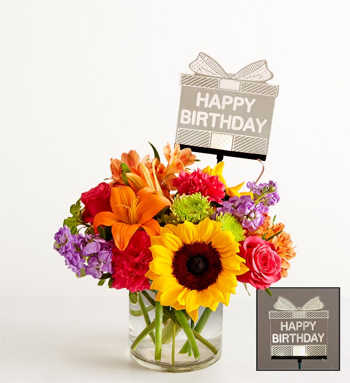 1-800-Flowers Birthday Delivery Floral Embrace W/ Happy Birthday Led Pick Medium