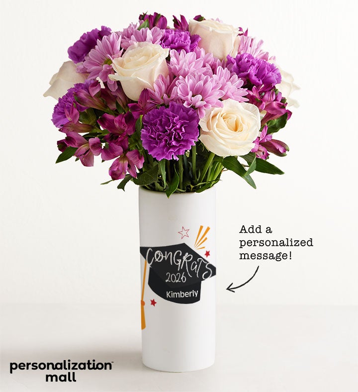 1-800-Flowers Everyday Gift Delivery Congrats Grad Bouquet W/ Personalized Vase W/ Lavender Garden Bouquet