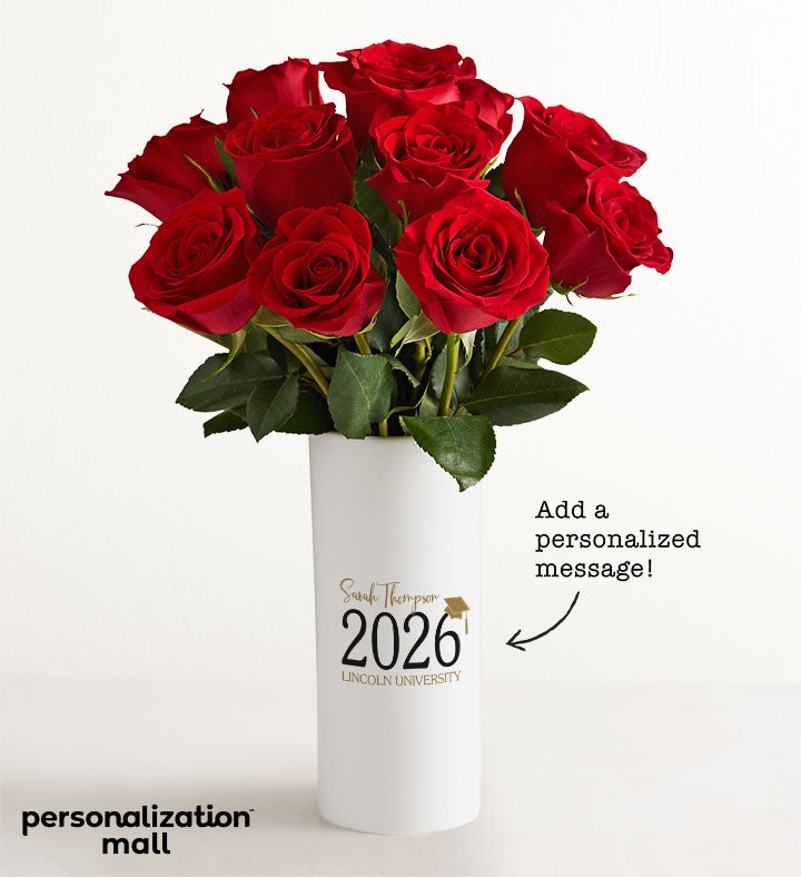 1-800-Flowers Flower Delivery Graduation Bouquet W/ Personalized Vase W/ One Dozen Red Roses
