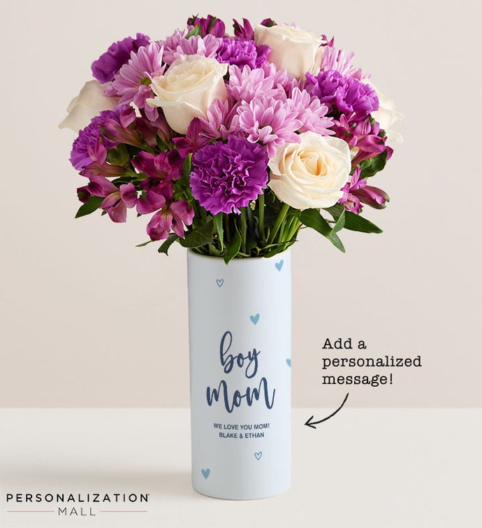 Boy Mom Bouquet with Personalized Vase