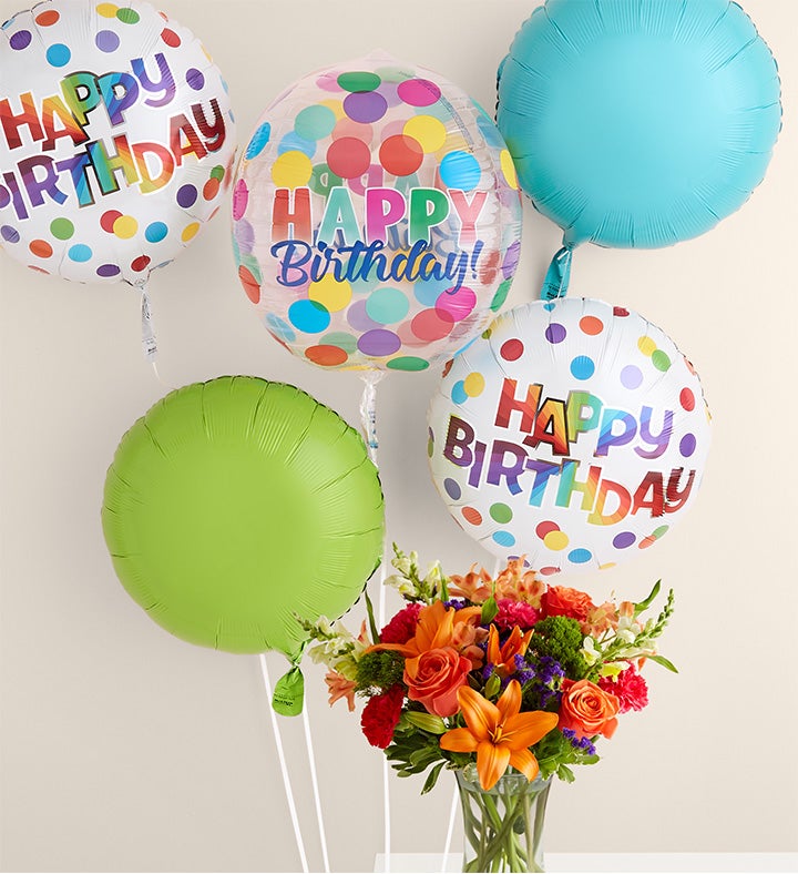 1-800-Flowers Flower Delivery Vibrant Floral Medley W/ Happy Birthday Orbz Balloon Arrangement Large