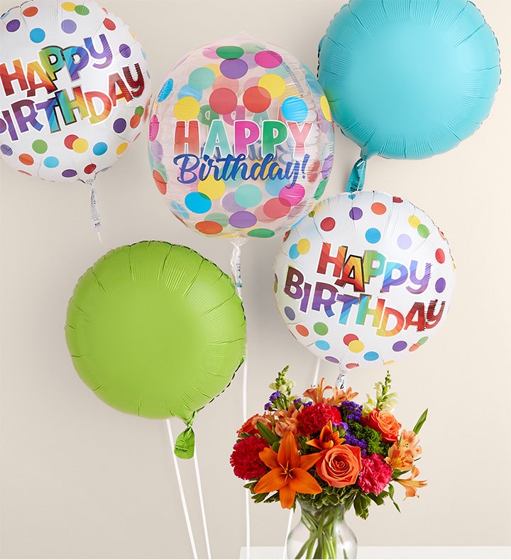 1-800-Flowers Flower Delivery Vibrant Floral Medley W/ Happy Birthday Orbz Balloon Arrangement Medium