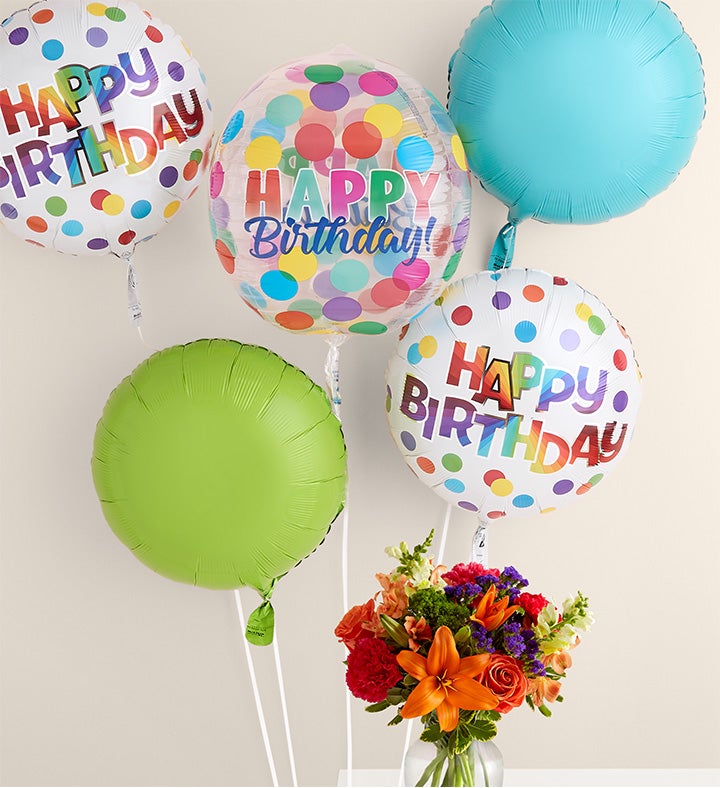 1-800-Flowers Flower Delivery Vibrant Floral Medley W/ Happy Birthday Orbz Balloon Arrangement Small