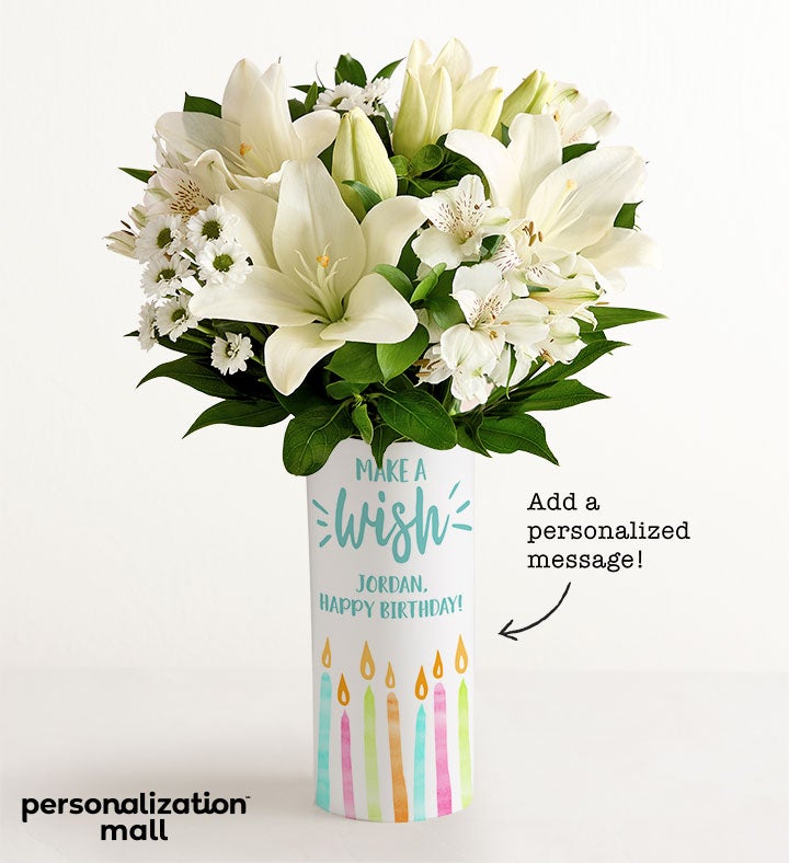 1-800-Flowers Flower Delivery Make A Wish Bouquet W/ Personalized Vase W/ White Lily Bouquet