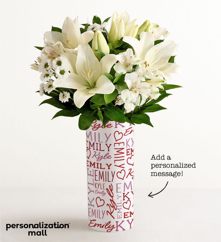 1-800-Flowers Flower Delivery Better Together Bouquet W/ Personalized Vase W/ White Lily Bouquet