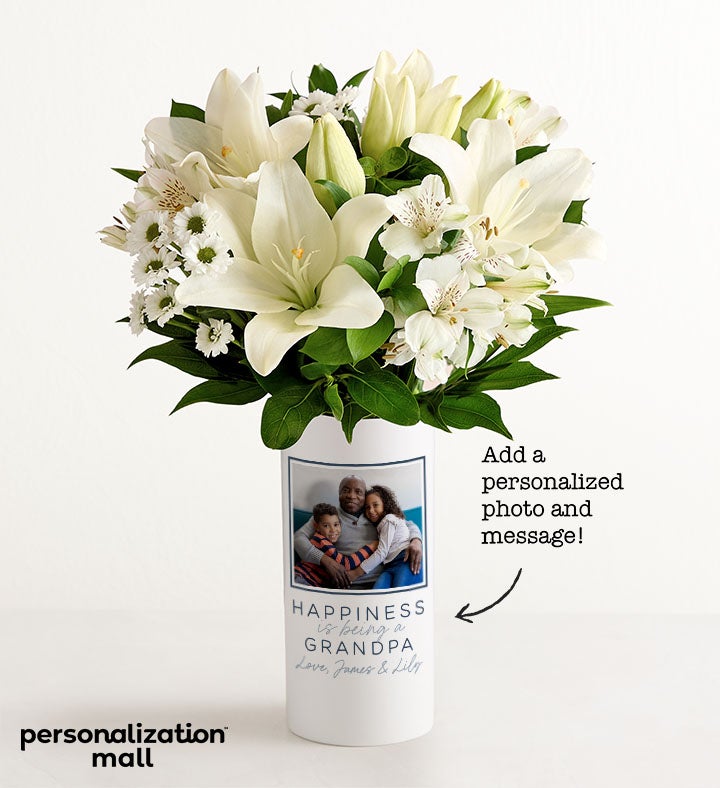 1-800-Flowers Flower Delivery A Grandparent's Love Bouquet W/ Personalized Photo Vase W/ White Lily Bouquet