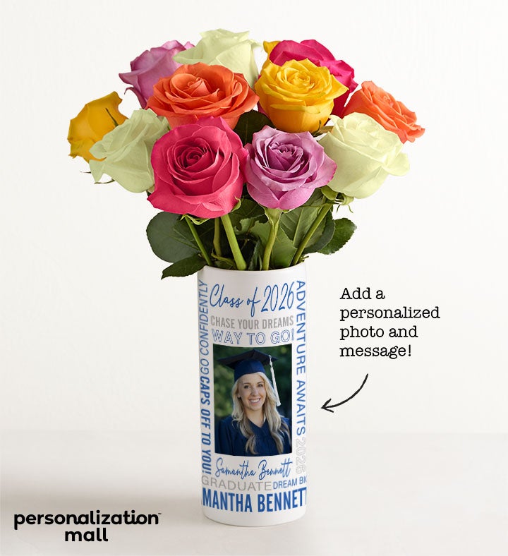 1-800-Flowers Flower Delivery Graduation Bouquet W/ Personalized Photo Vase Graduation Personalized Photo Vase Assrt Rose
