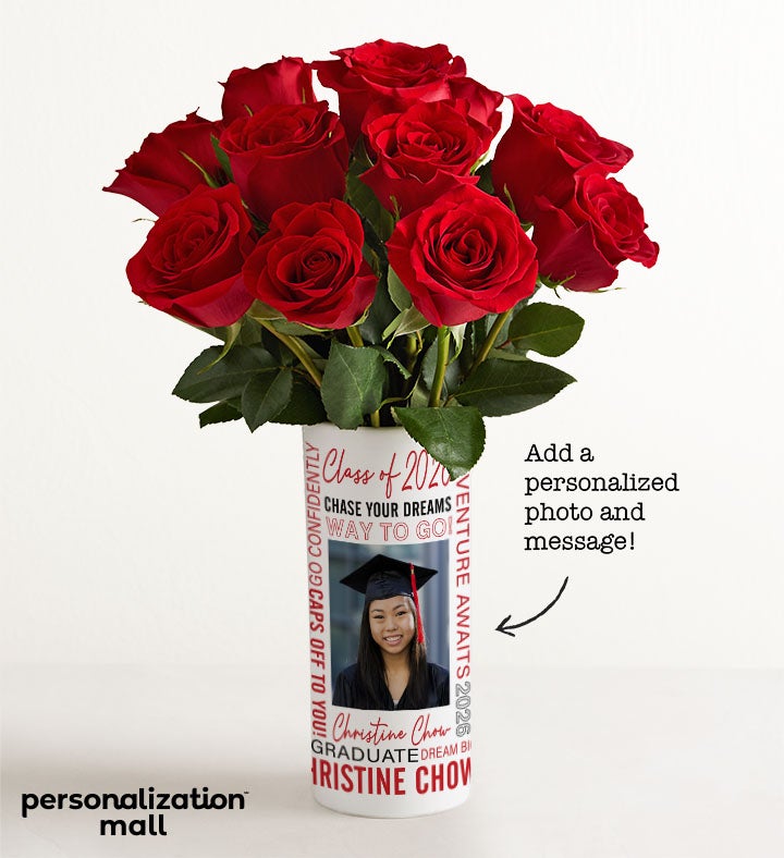 Graduation Bouquet with Personalized Photo Vase