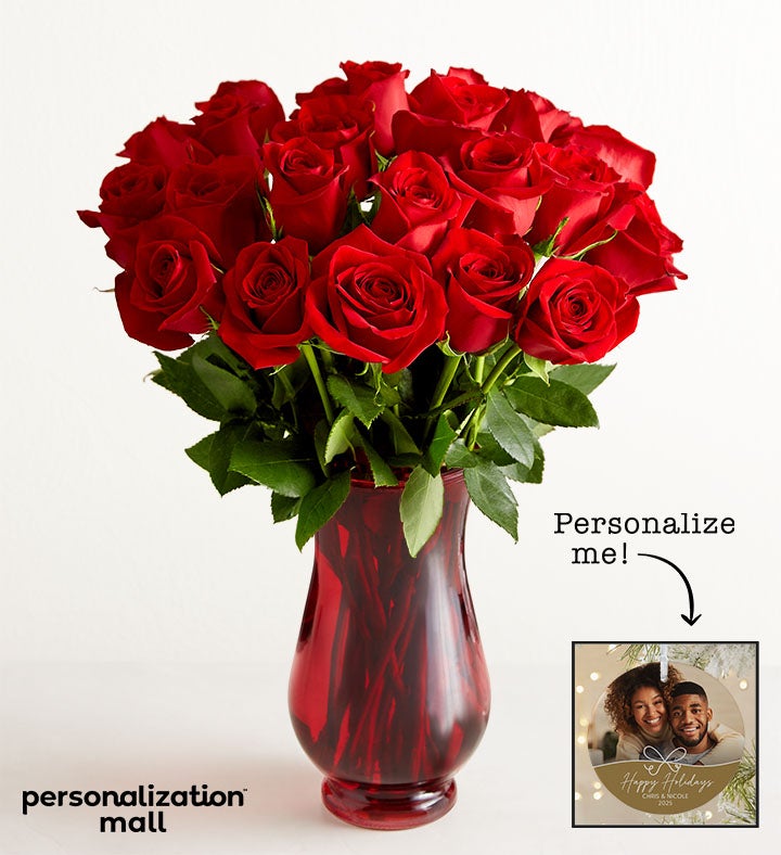 Merry Bouquet with Personalized Photo Ornament