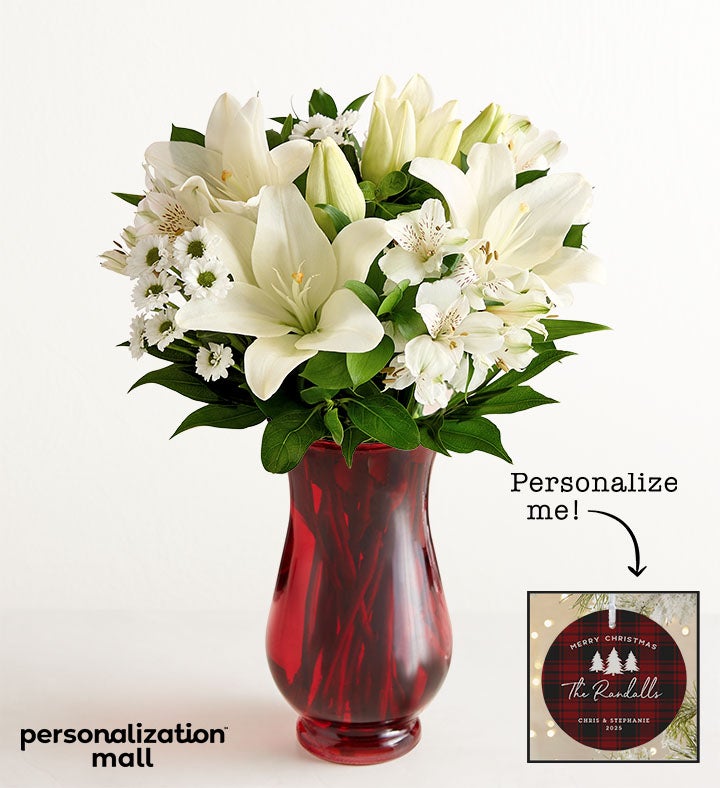 Holiday Plaid Bouquet with Personalized Ornament