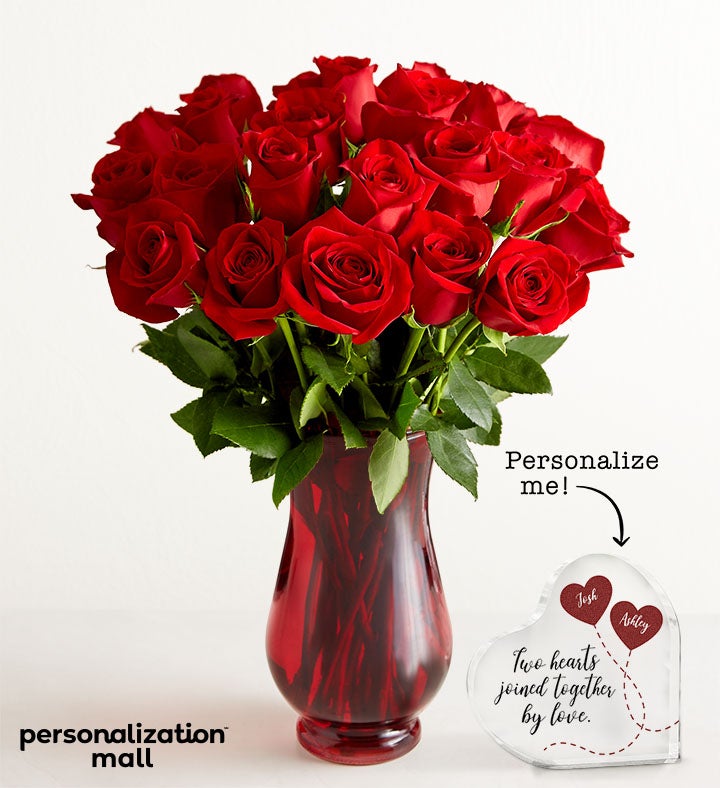 Two Hearts, One Love Bouquet with Personalized Heart Keepsake
