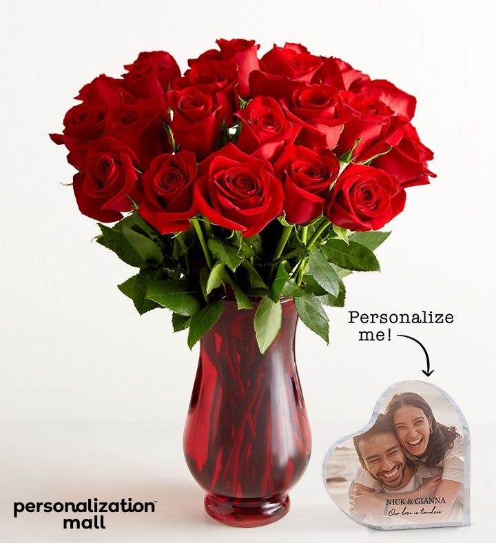 Forever Us Bouquet with Personalized Photo Heart Keepsake