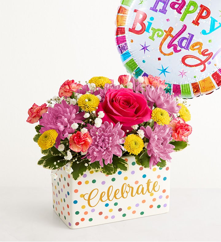 1-800-Flowers Birthday Delivery Celebrate The Day Bouquet Small W/ Balloon