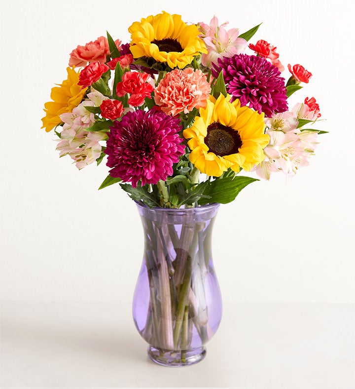 1-800-Flowers Flower Delivery Summer Fresh Pick Bouquet Sweet Summer Daydream W/ Purple Vase