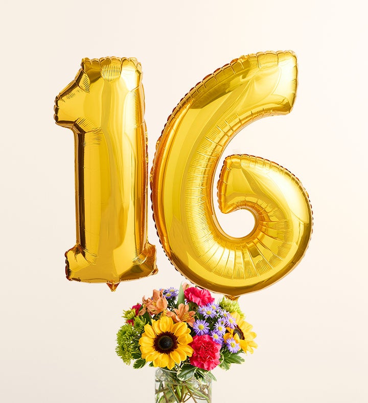 1-800-Flowers Flower Delivery Floral Embrace W/ Number 16 Balloons Small