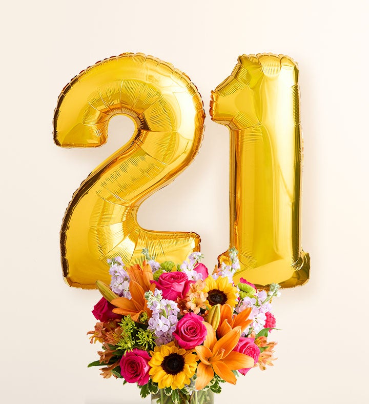 Floral Embrace™ with Number 21 Balloons
