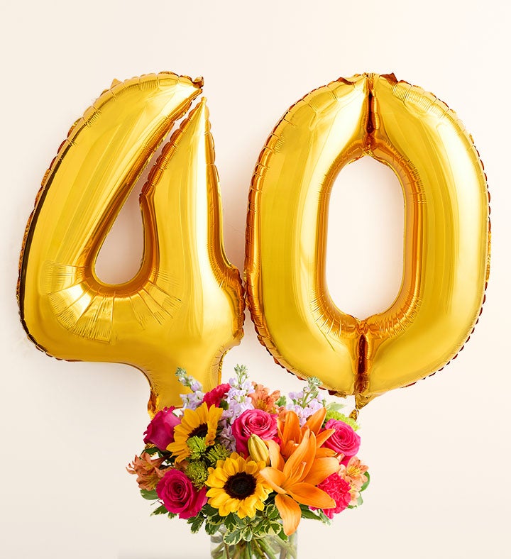 1-800-Flowers Flower Delivery Floral Embrace W/ Number 40 Balloons Large