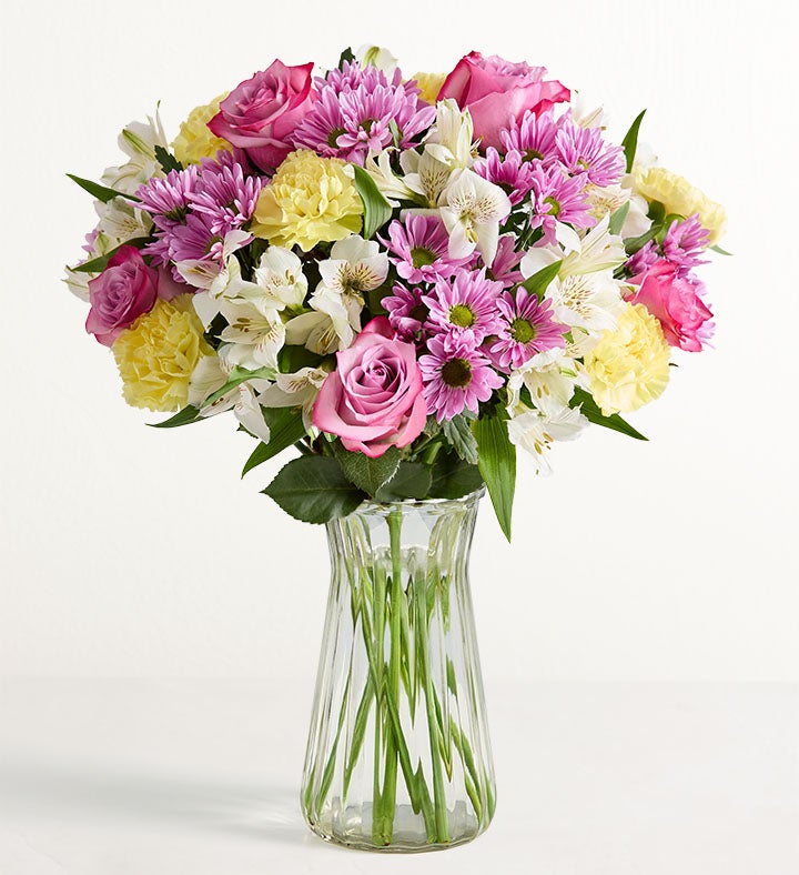 1-800-Flowers Flower Delivery Lavender Light Double Bouquet W/ Clear Vase