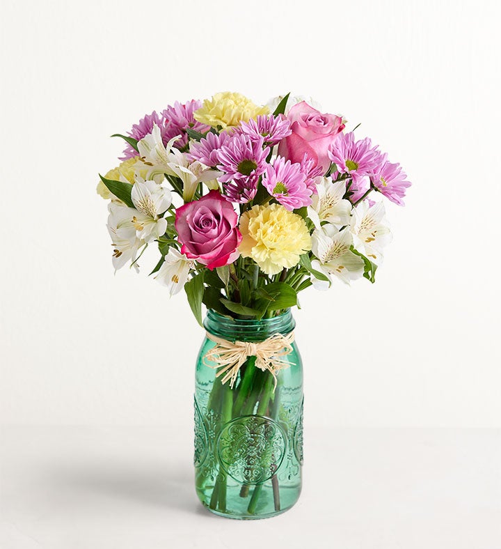 1-800-Flowers Flower Delivery Lavender Light Bouquet W/ Blue Mason Jar