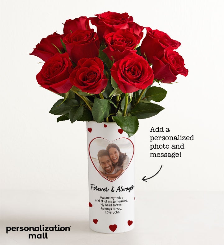 You & Me Bouquet with Personalized Photo Vase