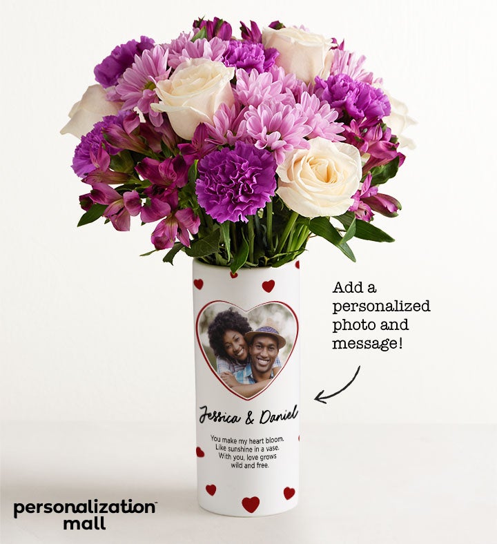 1-800-Flowers Flower Delivery You & Me Bouquet W/ Personalized Photo Vase W/ Lavender Garden Bouquet