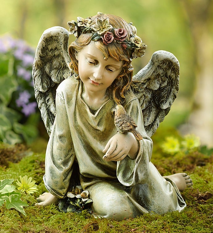 Angel with Bird 10" Statue