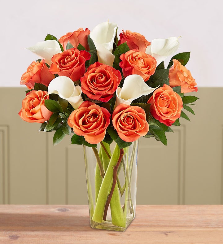 Autumn Rose & Calla Lily Bouquet + Free Vase