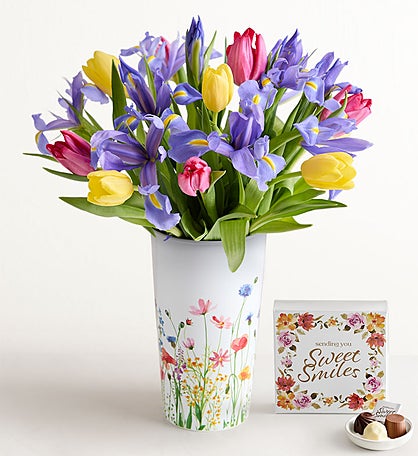 Mother's Day Cherished Blooms Bouquet with Gourmet Drizzled Strawberries™ & Wine