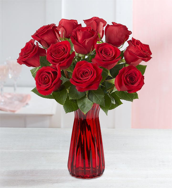 1-800-Flowers Two Dozen Red Roses with Red Vase
