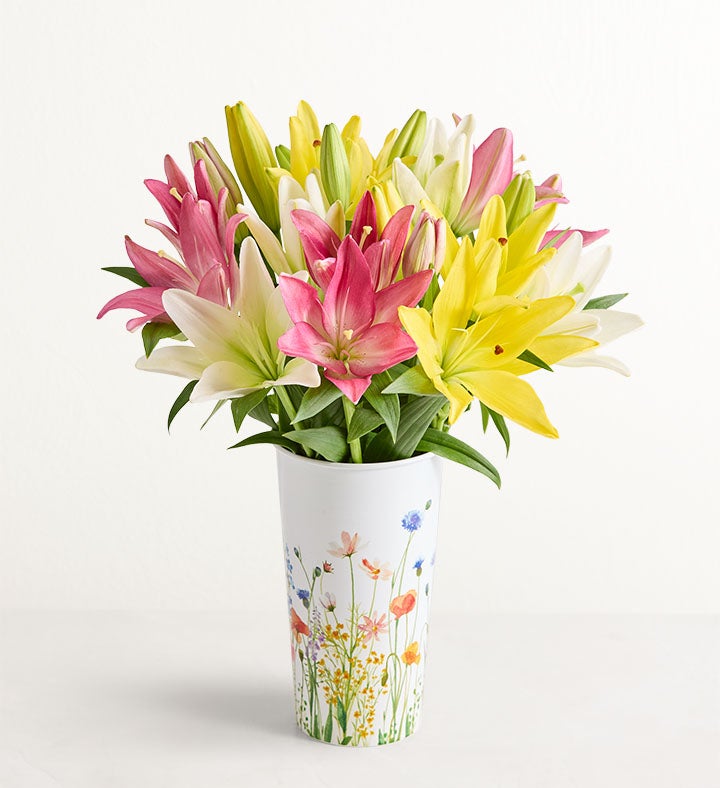 1-800-Flowers Seasonal Gift Delivery Sweet Spring Lily Single Bouquet W/ Floral Meadow Vase