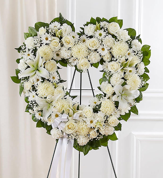 Heart Shaped Funeral Wreath  Red Carnations White Daisies