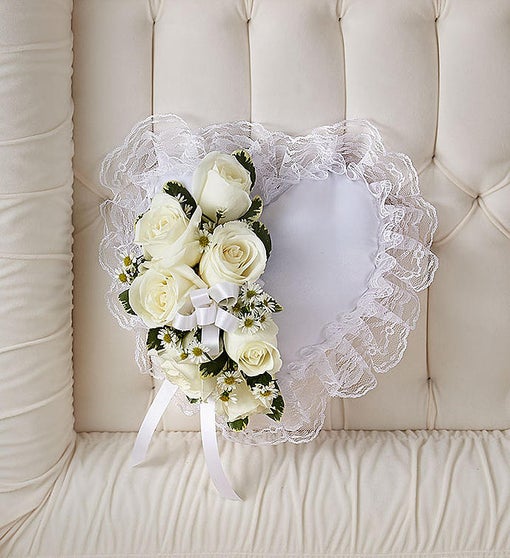 White Satin Heart Casket Pillow