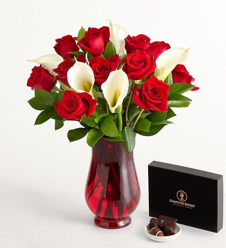 Stunning Red Rose & Calla Lily Bouquet