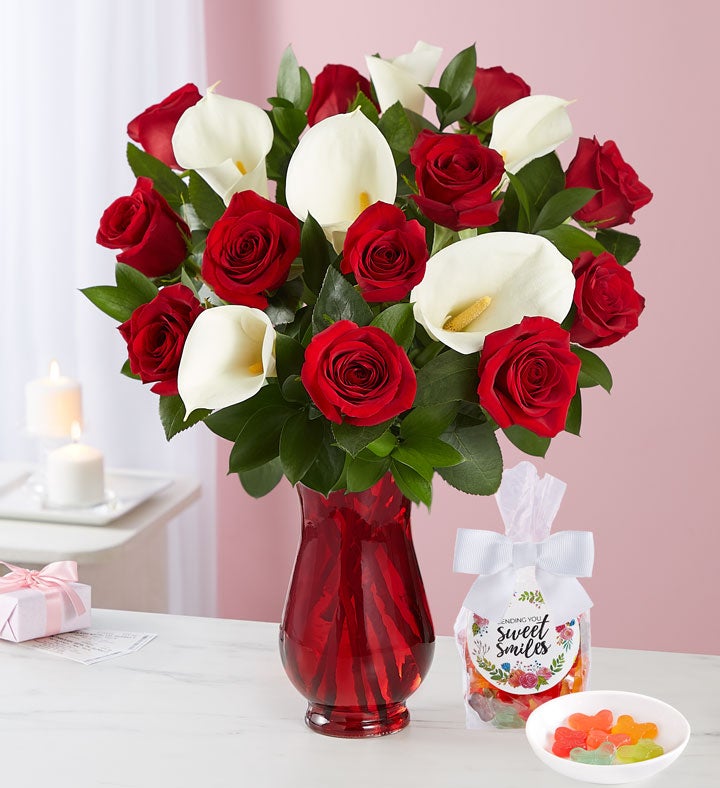 Stunning Red Rose & Calla Lily Bouquet + Free Candy