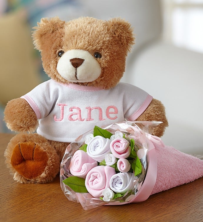 Personalized Bear & Layette Bouquet  Pink or Blue