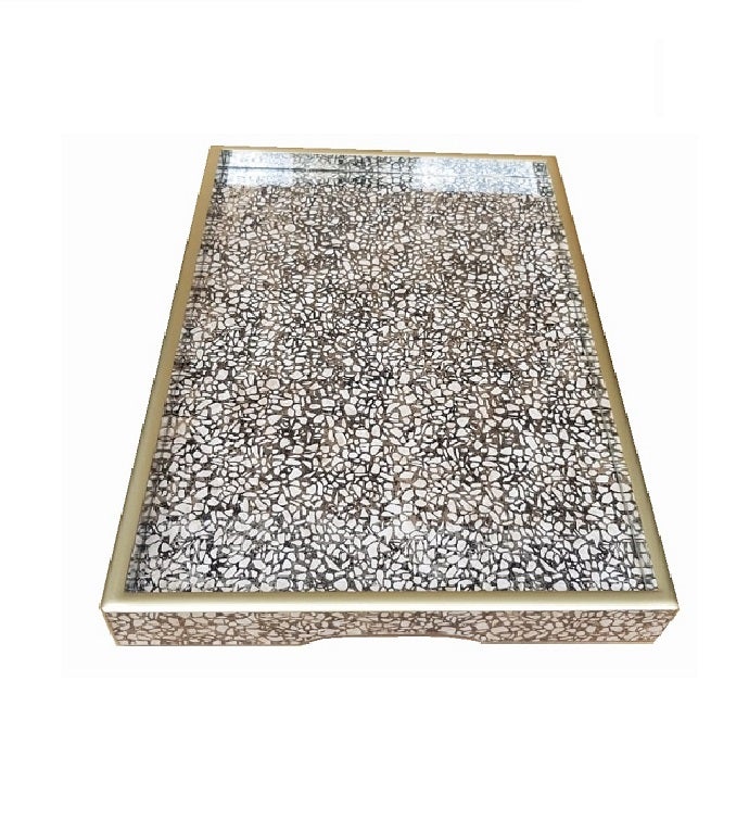 Handmade Reverse Painted Mirror Tray in Terrazzo - Medium