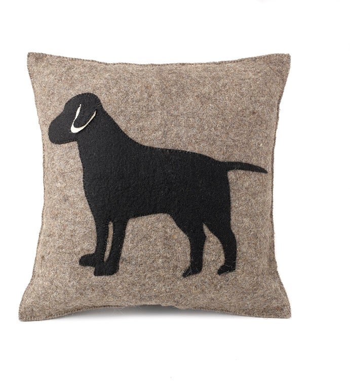 Handmade Cushion Cover   Black Lab on Gray