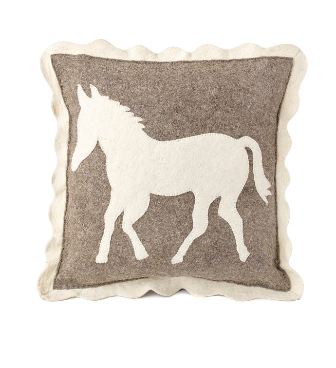 Handmade Cushion Coverl   Horse on Gray