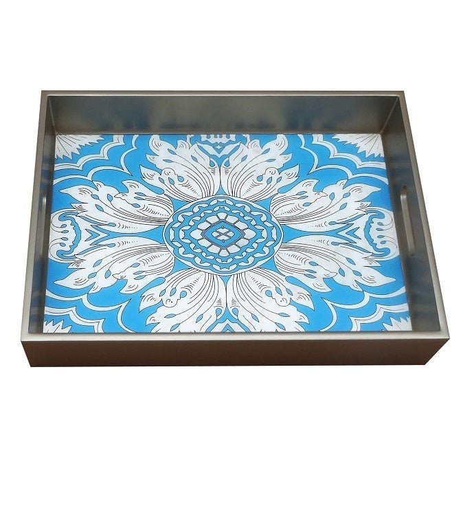 Handmade Reverse Painted Mirror Tray   Medium