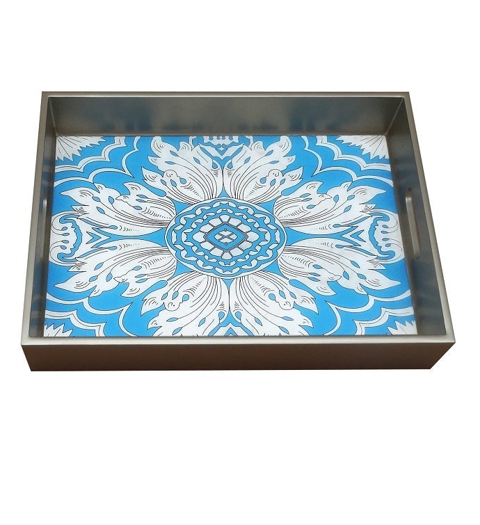 Handmade Reverse Painted Mirror Tray - Medium