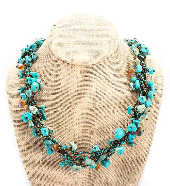 Guatemalan Chunky Stone Necklace, Turquoise