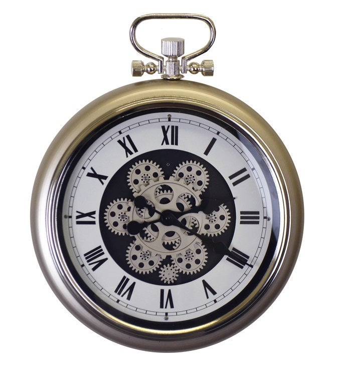 Champagne Pocket Style Wall Clock With Moving Gears