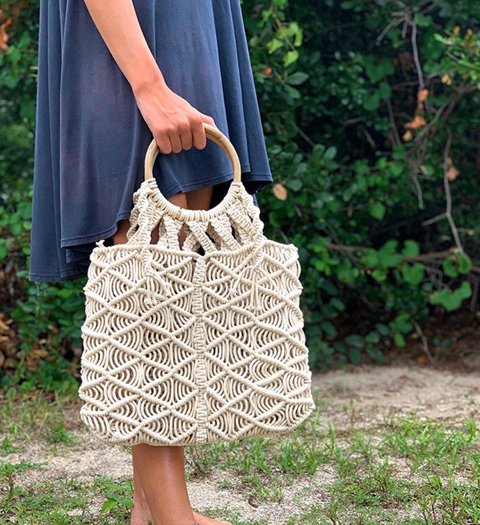Handwoven Macrame Bag With Wooden Handle | Macrame bag, Bags, Bohemian  accessories