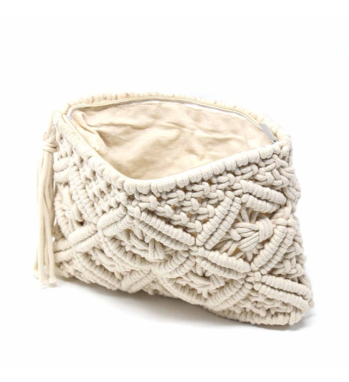 Handwoven Macrame Clutch With Tassel, Natural