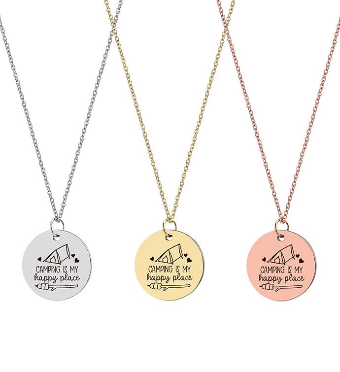 Camping Is My Happy Place Charm Necklace